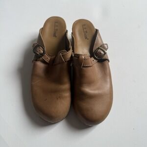 Vintage LL Bean Leather Clogs Mules Women's 7 Brown‎ Slip On Y2K Cottagecore